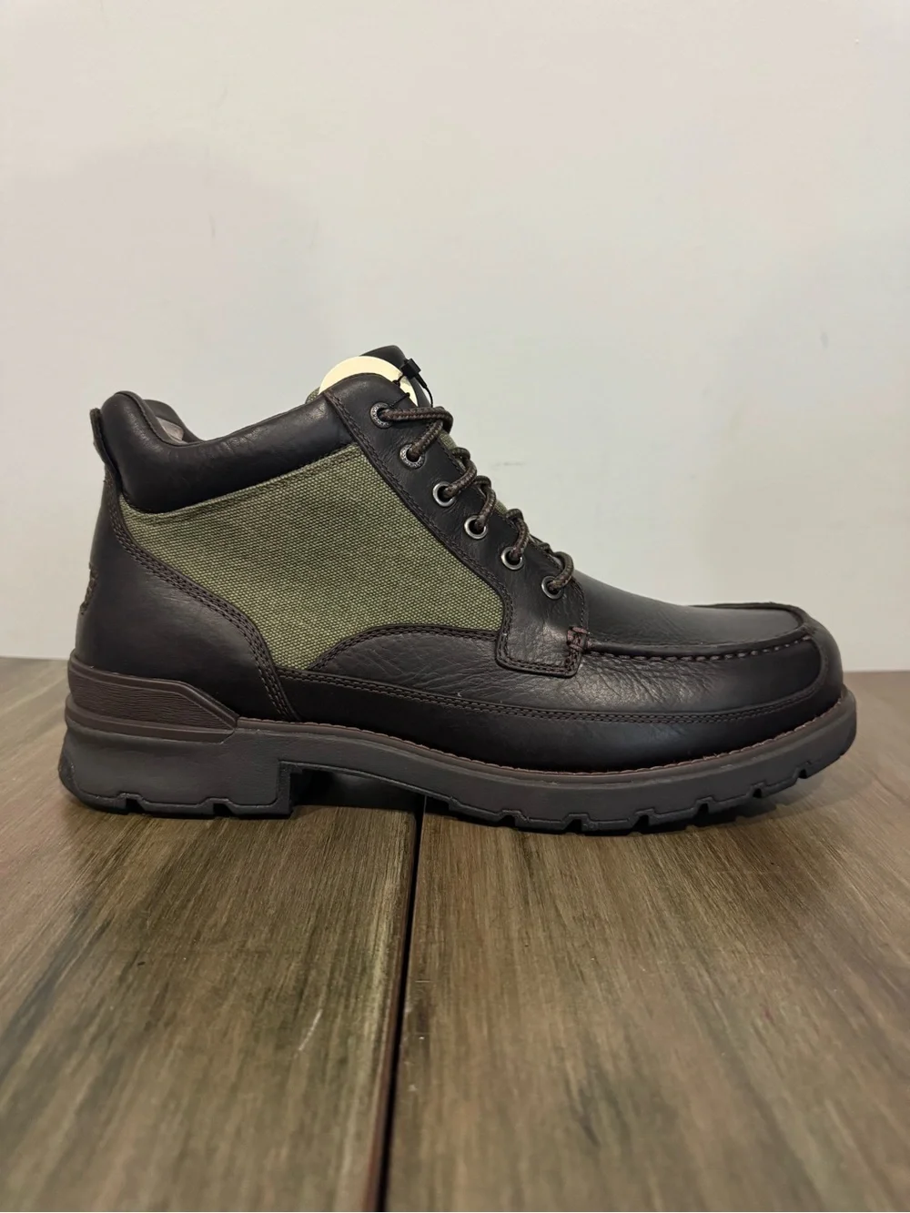Men's Brown Leather and Olive Green Canvas Ankle Boot